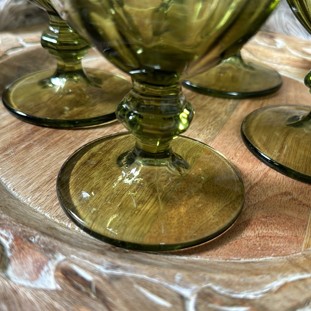 SET OF 4 VINTAGE OLIVE GREEN LIBBEY DURATUFF GOBLET GLASSES EUC - Picture 3 of 7